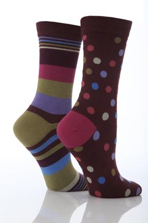 Mens 2 Pair SockShop Bamboo Spot & Stripe Socks In 3 Colours Chocolate - Blue