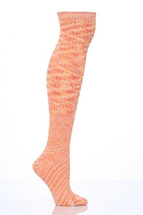 Ladies 1 Pair Urban Knit Space Dyed On The Knee Socks 50% OFF Orange