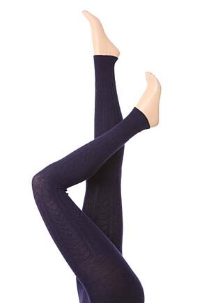 Ladies 1 Pair Falke Strigging Cable Knit Virgin Wool Leggings In 4 Colours Black M-L