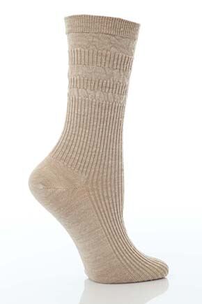 Ladies 1 Pair HJ Hall Original Wool Softop Socks In 4 Colours Oatmeal