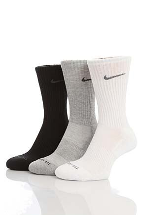 Mens & Ladies 3 Pair Nike Dri-FIT Half Cushioned Crew Socks In 3 Colours Black - White - Grey L