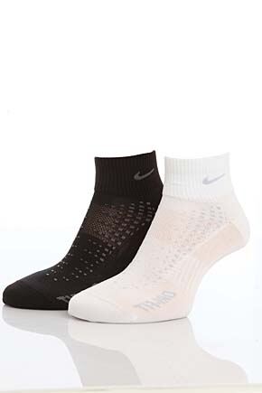 Mens & Ladies 2 Pair Nike Anti Blister Running Light Quarter Sock In 3 Colours Black - White L
