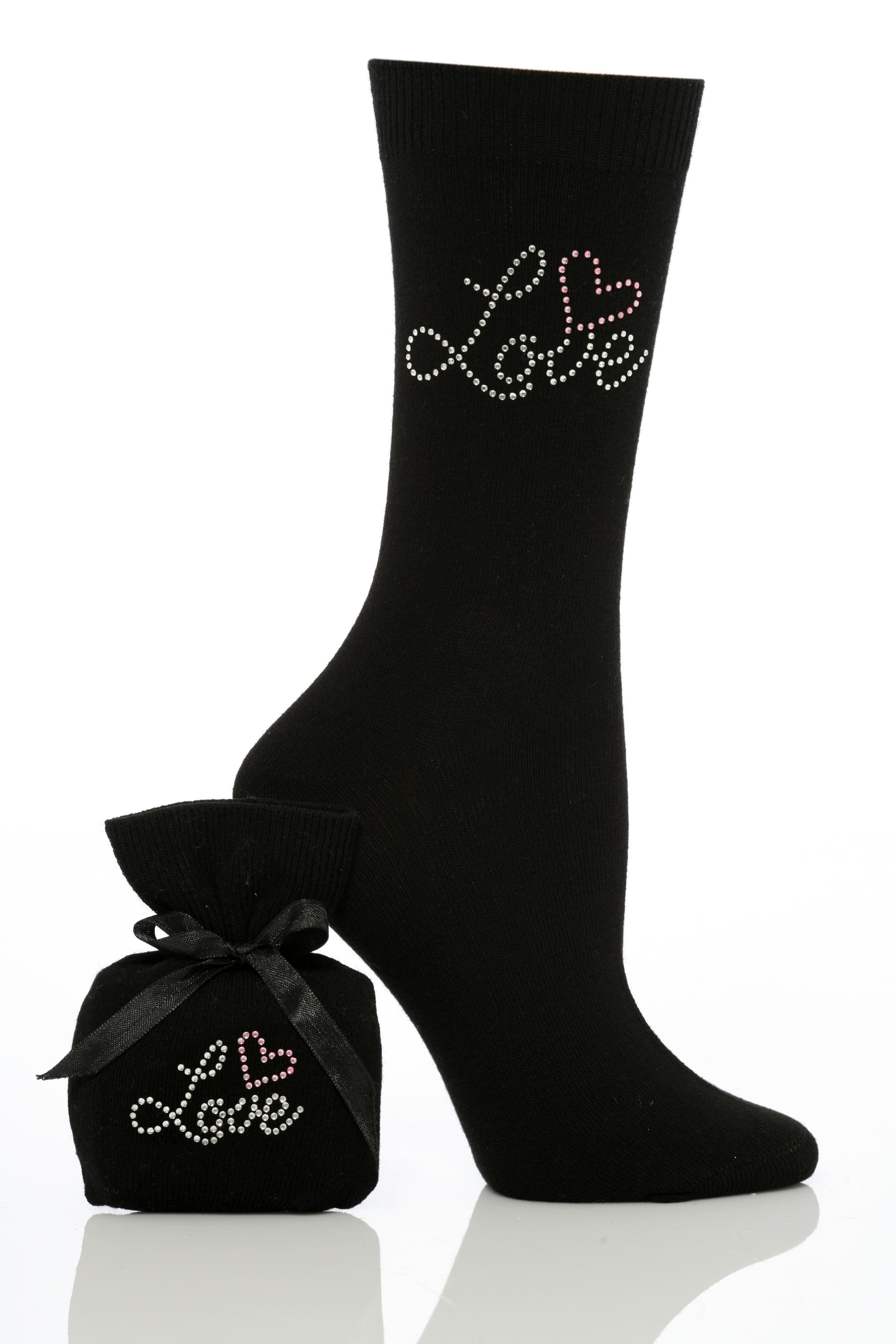 Ladies 1 Pair Elle Diamante Socks In a Bag Gift Set In 4 Designs