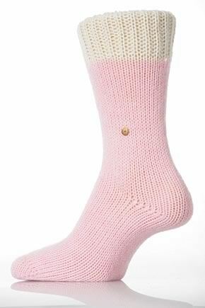 Ladies 1 Pair Burlington Chunky Contrast Cuff Wool Blend Winter Sock In 5 Colours Pink