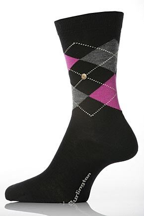Ladies 1 Pair Burlington Original Wool Argyle Sock In 7 Colours Black Charcoal