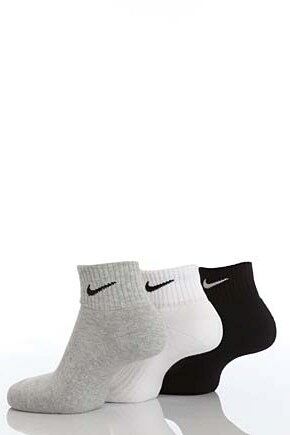 Mens & Ladies 3 Pair Nike New Performance Cotton Non Cushioned Quarter Socks In 3 Colours White 
