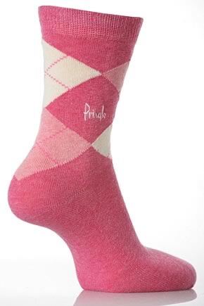 Ladies 2 Pair Pringle Louise Argyle Ankle Socks In 8 Colours Pink Marl