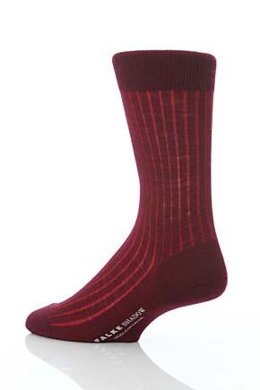Mens 1 Pair Falke Shadow Wool Rib Socks In 8 Colours Wine-Orange 10-11