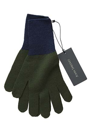 Mens John Smedley Kirby 100% Merino Wool Gloves With Contrast Rib In 2 Colours Indigo - Fern S-M