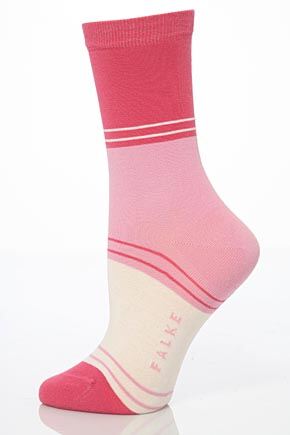 Ladies 1 Pair Falke New Block Stripe Socks 25% OFF Hibiscus I
