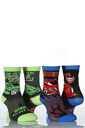 Boys 2 Pair HotWheels Winner Takes All Spin & Speed MotorSports Socks 6 - 8.5 Boys