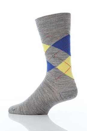 Mens 1 Pair Burlington Dundee Wool Argyle Socks In 18 Colours Grey Melange 40-46