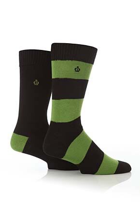 Mens 2 Pair Jeff Banks Preston Block Stripe & Plain Cotton Leisure Socks In 5 Colours Black &amp