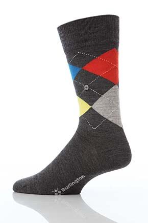 Mens 1 Pair Burlington Edinburgh Virgin Wool Argyle Socks In 5 Colours Dark Brown 40-46