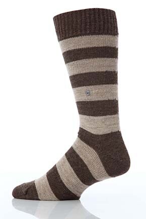 Mens 1 Pair Burlington Rainy Days Striped Wool & Alpaca Mix Socks In 5 Colours Brown