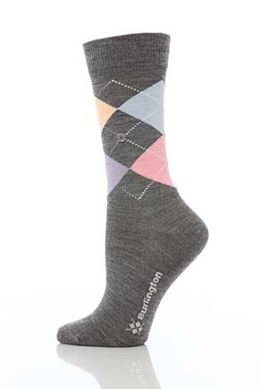 Ladies 1 Pair Burlington Marylebone Argyle Wool Socks In 14 Colours Burgundy/Red