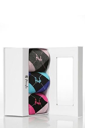 Ladies 3 Pair Pringle Louise Gift Box Cranberry Purple Chocolate