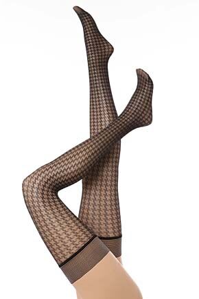 Ladies 1 Pair Falke Grand Pepita Hold Ups Black S
