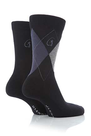 Mens 2 Pair Glenmuir Jacquard Argyle Bamboo Half Cushioned Socks In 3 Colours Navy
