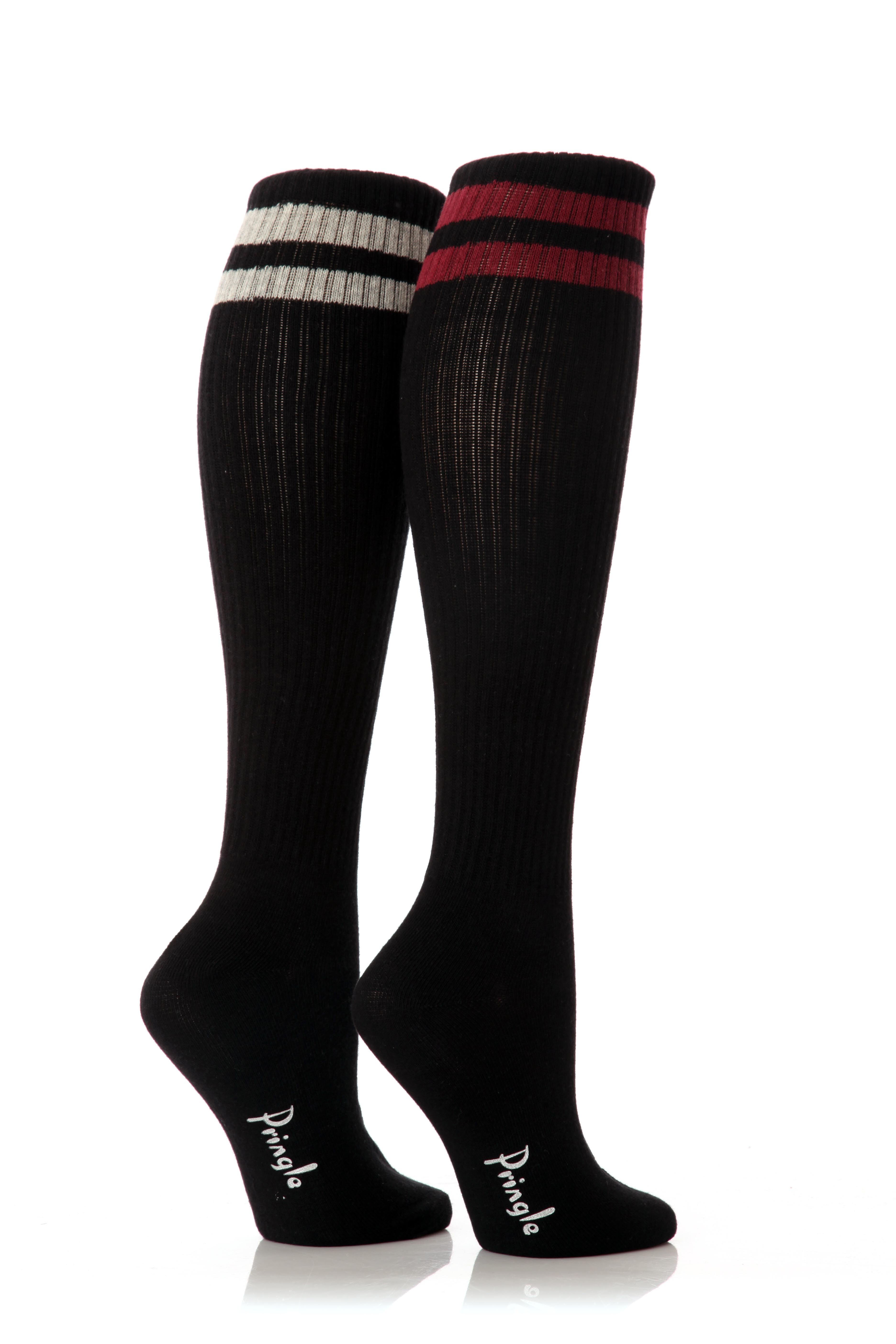 Ladies 2 Pair Pringle Emma Sporty Rib Knee Highs In 3 Colours White