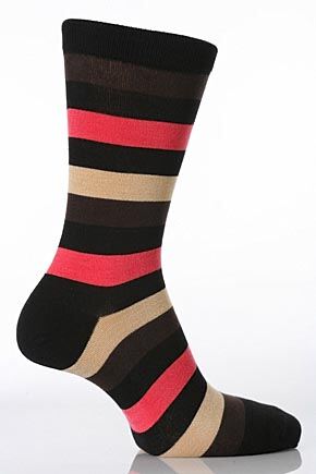 Ladies 1 Pair Hot Sox Wide Stripe Socks In 4 Colours Bright Pink