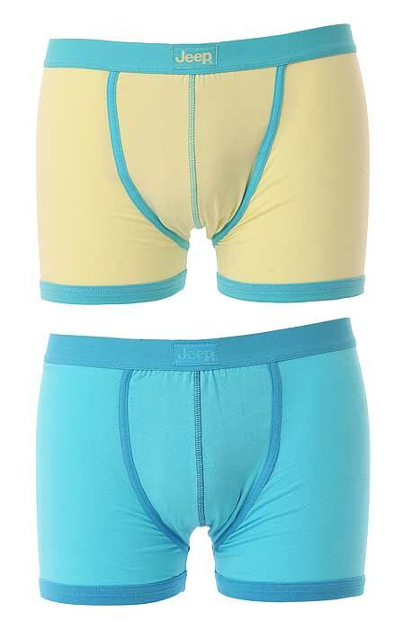 Mens 2 Pair Jeep Plain Blue & Ivory Fitted Hipster Trunks Blue - Ivory M