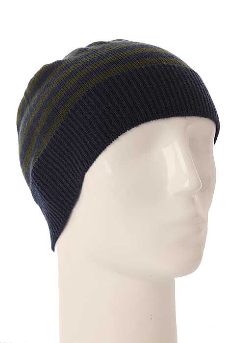 Mens John Smedley Kirk 100% Merino Wool Striped Hat In 2 Colours Indigo - Fern