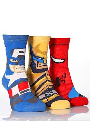 Boys 3 Pair Marvel Heroes Socks - Captain America, Spiderman & Wolverine