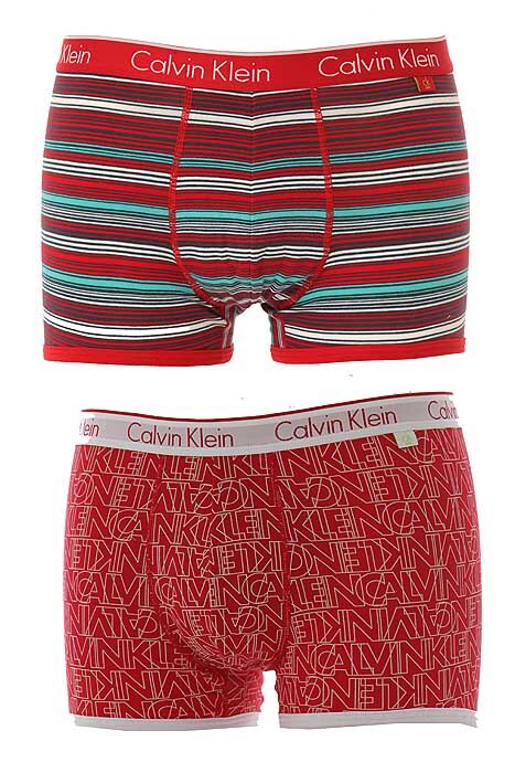 Mens 2 Pair Calvin Klein Outline Overlap Trunks Red L