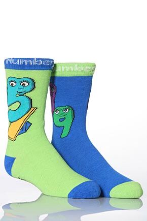 Boys 2 Pair Numberjacks 5, 1 & 9 Green & Blue 6-8.5 Kids