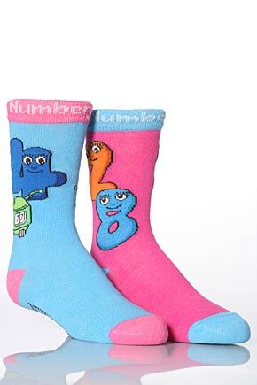 Girls 2 Pair Numberjacks 4, 2 & 8 Blue & Pink 6-8.5 Kids