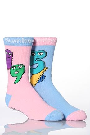 Girls 2 Pair Numberjacks 5, 1 & 9 Blue & Pink 9-12 Kids