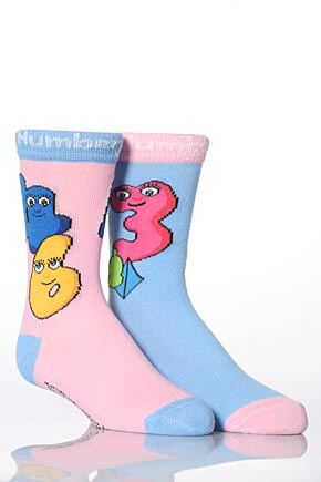 Girls 2 Pair Numberjacks 3, 4 & 6 Blue & Pink 6-8.5 Kids