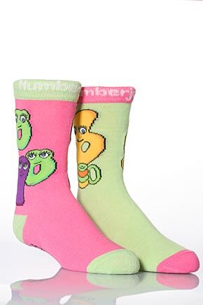 Girls 2 Pair Numberjacks 6, 0 & 10 Green & Pink 6-8.5 Kids