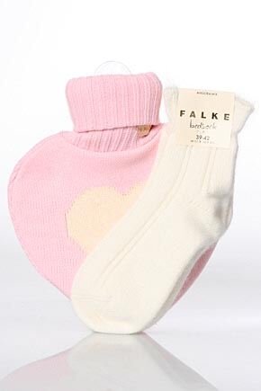 $19.97: Falke Winter Gift - Angora Night Sock and Heart Shaped Hot Water Bottle Pink / Cream