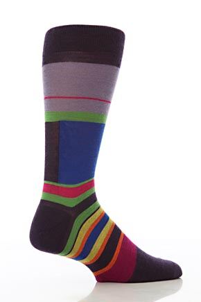 Mens 1 Pair Pantherella Merino Wool Space Stripe Socks In 4 Colours Dark Purple L