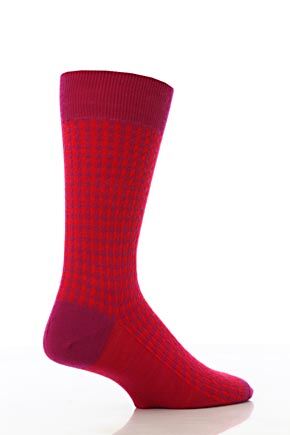 Mens 1 Pair Richard James Houndstooth Socks In 3 Colours Bright Orange L