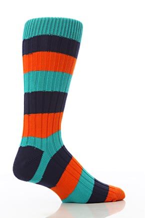 Mens 1 Pair Scott Nichol Cotton Rib Block Stripe Socks In 5 Colours Envy M