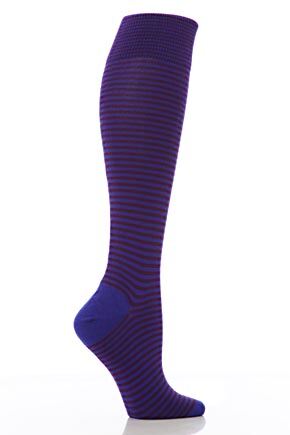 Ladies 1 Pair John Smedley Ada Thin Stripe Merino Wool Knee High Socks In 4 Colours Blackcurrant