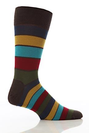 Mens 1 Pair John Smedley Savoy Varied Multistripe Socks In 3 Colours Fern