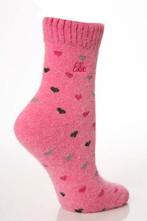 Ladies 1 Pair Elle Angora Heart Boot Socks In 4 Colours Dark Navy