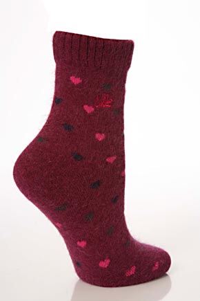 Ladies 1 Pair Elle Angora Heart Boot Socks In 3 Colours Purple