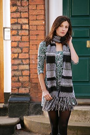 Ladies Cosmopolitan Multiknit Scarf In 2 Colours Blue & Cream By Elle
