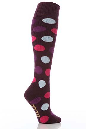 Ladies 1 Pair Elle Spotty Winter Activity & Ski Sock In 3 Colours Purple