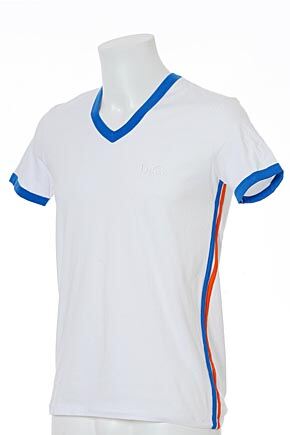 Mens D&G Underwear Twister V Neck T Shirt 50% OFF White-Orange Medium