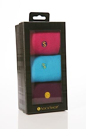 Mens 3 Pair SockShop Colourful Colour Burst Socks Gift Box In 2 Colours Sapphire-Marine-Violet