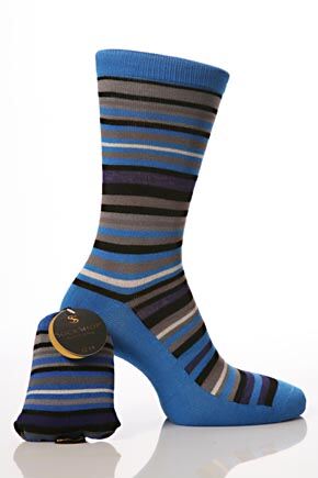 Mens 1 Pair SockShop Bamboo Stripe Socks in a Bag In 2 Colours Blue 6-11