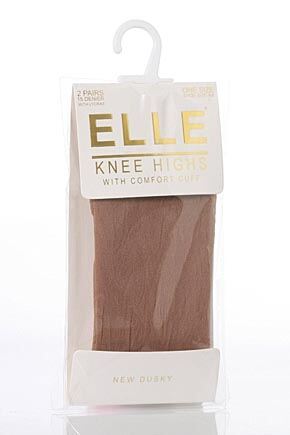 Ladies 2 Pair Elle 15 Denier Knee Highs With Comfort Cuff In 9 Colours Mink