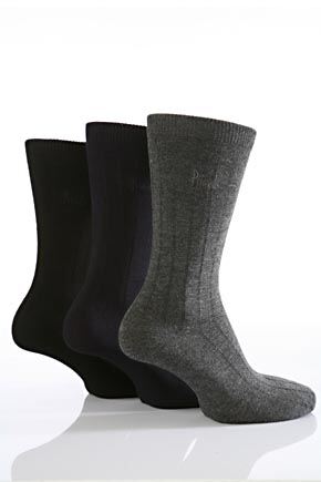 Mens 3 Pair Pringle Lanark Ribbed Bamboo Socks In 6 Colours Black