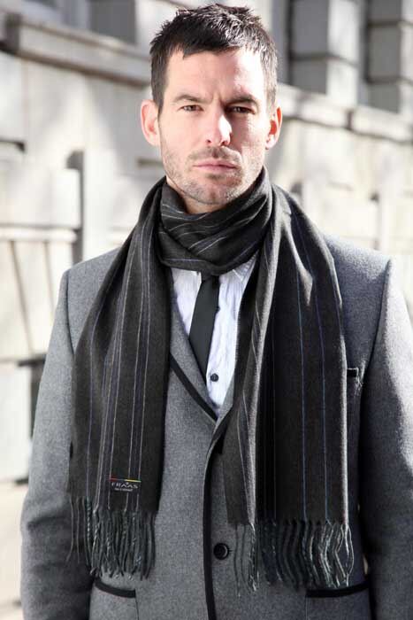 Mens Fraas Cashmink Striped Scarf In 3 Colours Black - White